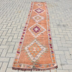 Turkish Rug, Vintage Runner Carpet, Anatolian Rug, Home Decor, Orange Carpet, 76x336cm Runner, 2x11ft Hallway Rug