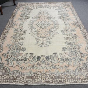 Vintage Turkish Rug, 6x9ft, Beige and Pastel Floral Design, Elegant Home Decor, Traditional Area Carpet