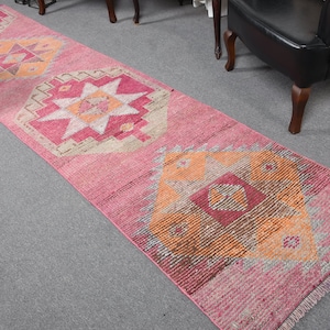 Turkish Rug, Herki Rug, Vintage Rug, Runner Rug, Stair Rug, Rugs For Corridor, 2.7x11.4 ft Pink Rug, Home Decor Rugs, Wool Rug, 13243