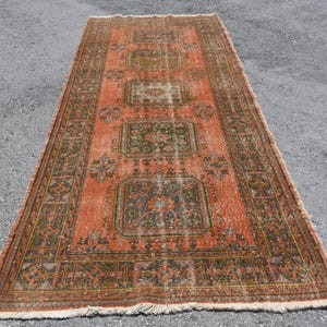 Vintage Turkish Runner Rug, Anatolian Carpet, 138x358cm Runner, 5x12ft Orange Rug, Unique Handmade Rug, Living Room Decor