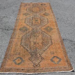 Vintage Rug, Turkish Rug, Runner Rug, Oushak Rug, 112x321cm Orange Carpet, Handwoven Anatolian Runner