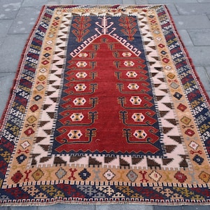 5x7 ft Area Rug, Turkish Kilim Rug, Red Oriental Rug, Vintage Turkish Rug, Handmade Wool Rug, Living Room Decor Rug, Bohemian Floor Rug