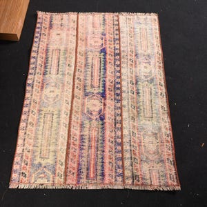 Vintage Turkish Door Mat, 2x3ft, Pastel Colors, Geometric Pattern Rug, Elegant Entryway Accent