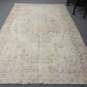 Vintage Rug, 6x10 Large Rug, Turkish Rug, Muted Anatolian Rug, Rugs For Bedroom, 5.9x9.6 ft Beige Rug, Vintage Beni Ourain Rug, Oushak Rug,