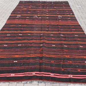 Vintage Turkish Kilim Rug, 6x11ft, Handmade Area Carpet, Rich Brown and Red Stripes, Authentic Geometric Patterns, Bohemian Home Decor