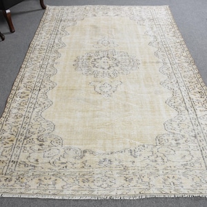 Vintage Turkish Area Rug, Beige and Gray Floral Design, Elegant Home Decor 5x9ft, Handwoven Carpet, Distressed Style