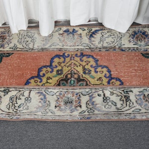 Vintage Teppich, Türkischer Teppich, Kleiner Teppich, Oushak Teppich, Teppich für den Eingangsbereich, 7 x 9 cm, Beigefarbener Teppich, Türteppich, Geschenk für Ihn, 13170