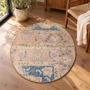 Patchwork Nomadic Rug, Round Area Rug, 2.5 x 3 ft, Beige Patchwork Rug, Vintage Turkish Small Entryway Accent Decor