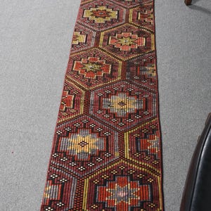 Vintage Kilim, Runner Kilim, Turkish Kilim, Embroidered Oushak Kilim, Rugs For Hallway, 1.8x7.7 ft Purple Kilim, Vintage Anatolian Rug,
