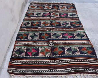 Free Shipping! Turkish Kilim, Colorful Kilim, Handmade Kilim, Moroccan Kilim, Vintage Kilim, Boho Kilim, Aztec Kilim, Rare 4.6x7.2 ft H-1892