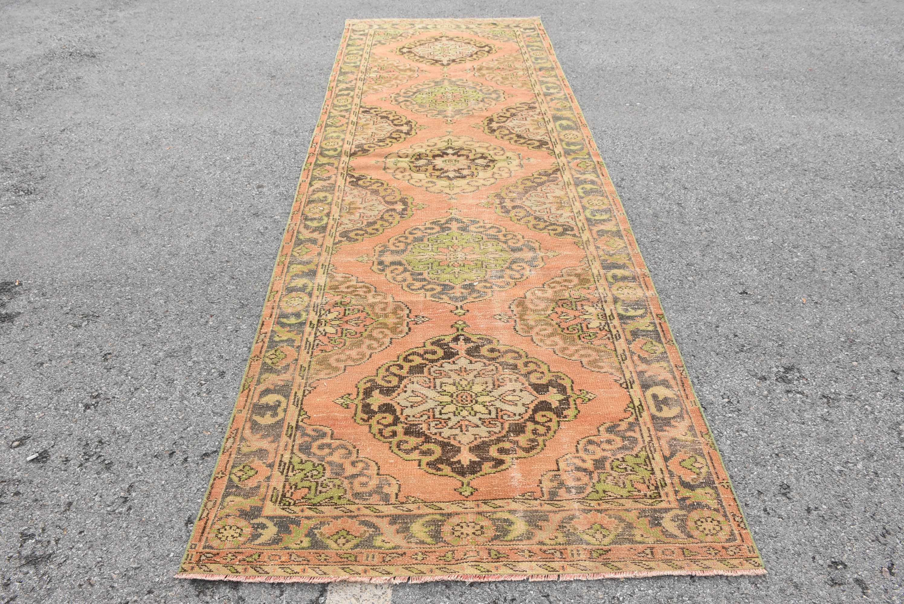 Turkish Rug 4.2x12.7 Ft (129x388 Cm), Orange Floral Vintage Rug