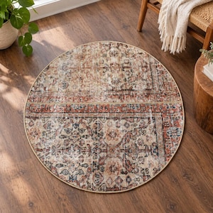 Patchwork Vintage Isparta Colorful Round Area Rug, Beige Rug, 2.5 x 2.9 ft, Turkish Decorative Style Entryway Accent