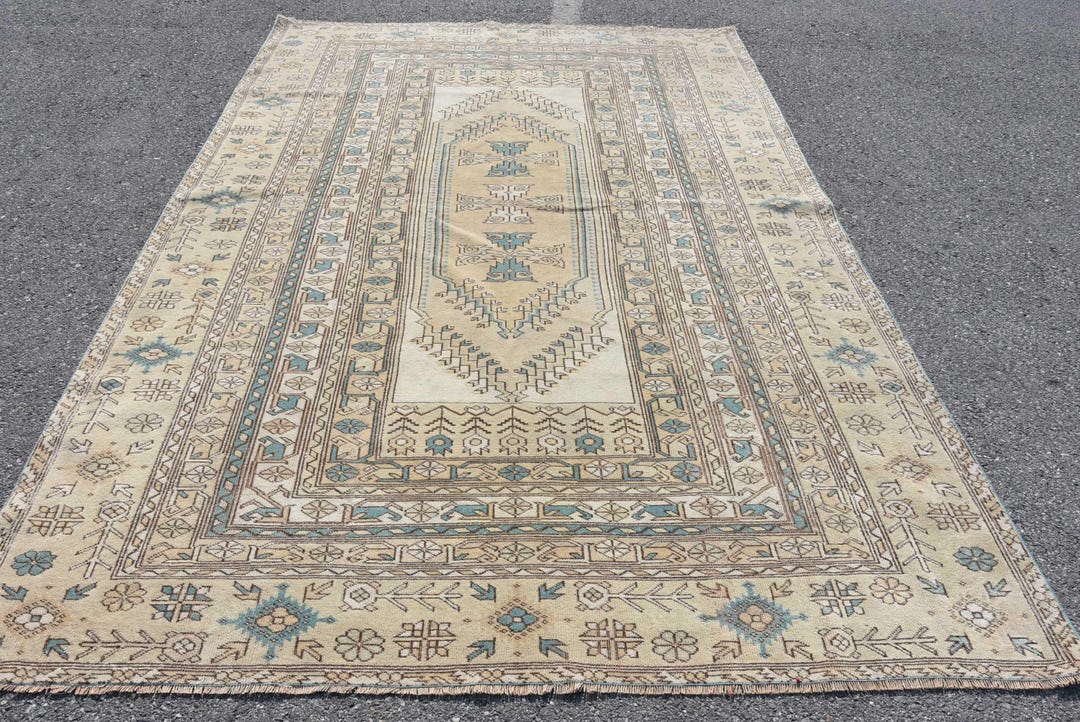 Vintage Large Rug 6.6x9.9 Ft (202x301 Cm), Brown Abstract Turkish Rug ...