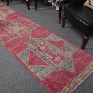Turkish Rug, Vintage Rug, Runner Rug, Herki Rug, Stair Rug, Rugs For Hallway, 2.8x9.8 ft Pink Rug, Decorative Rug, Antique Rug Runner, 13249