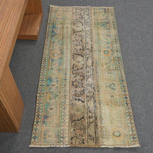 Vintage Turkish Runner Rug, 2x5 ft, Anatolian Hallway Carpet, Green Floral Design, Oriental Entryway Decor, Bohemian Area Rug