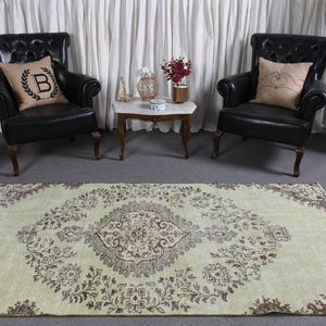 Vintage Turkish Rug, Area Rugs, Oushak Rug, Living Room Carpet, 4x8ft Green Rug, Anatolian Style, Unique Rug, Gift Idea
