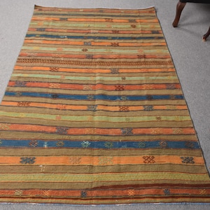 Kilim vintage, Kilim turecki, Kilim obszarowy, Kilim wzorzysty anatolijski, dywaniki do sypialni, zielony kilim 4,2 x 6,7 ft, autentyczny kilim turecki,