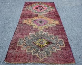 Turkish Rug, Area Rug, 4.2x9 ft, Antique Rug, Vintage Rug, Oushak Rug, Purple Rug, Handmade Rug, Decorative Rug, Organic Wool Rug, H-7091
