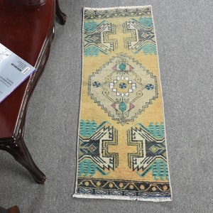 1.2x3.1 ft Small Rug, Vintage Rug, Turkish Rug, Oushak Rug, Rugs For Entry, Yellow Kitchen Rugs, Anatolian Rug, Small Woven Rug,  12355