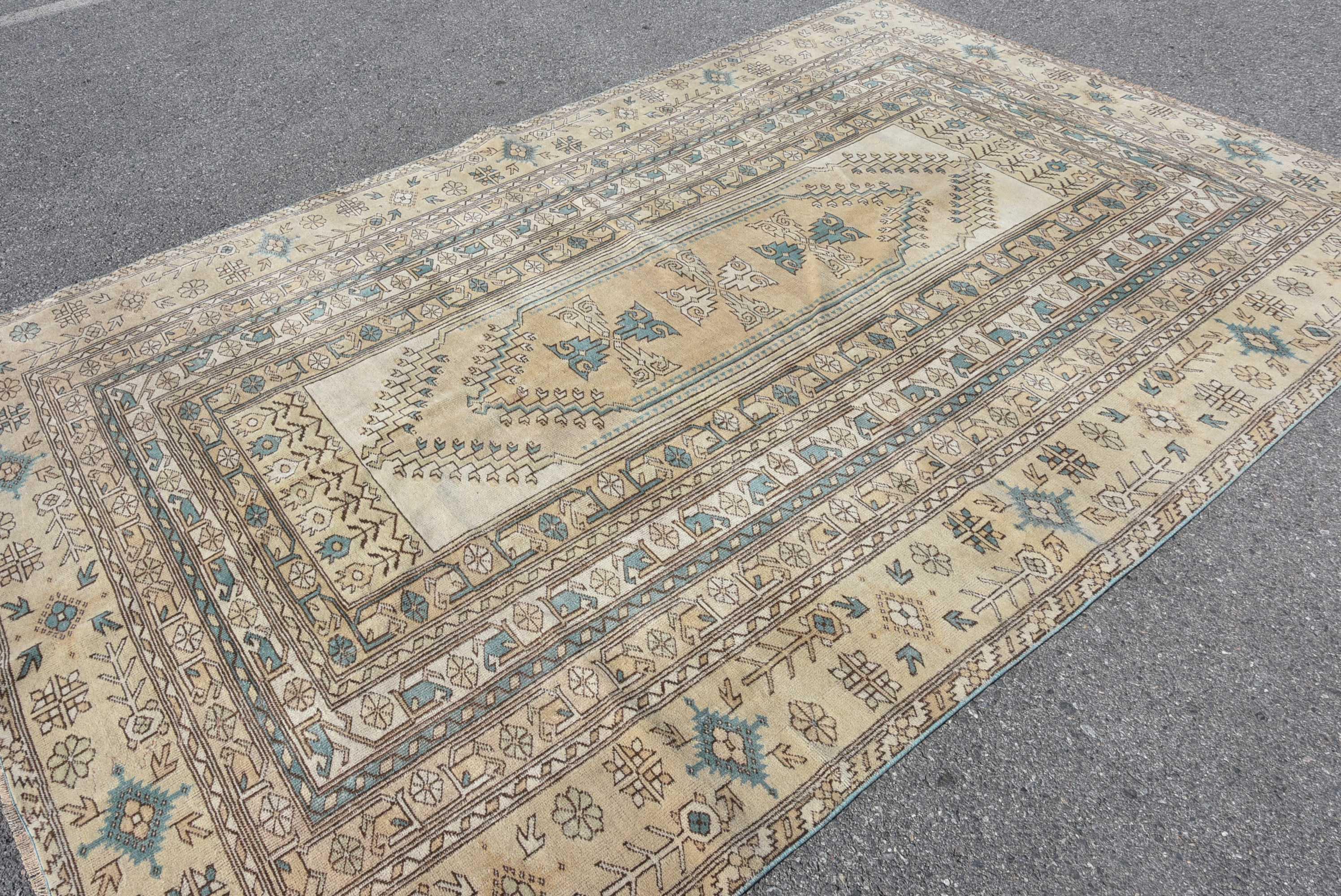 Vintage Large Rug 6.6x9.9 Ft (202x301 Cm), Brown Abstract Turkish Rug ...