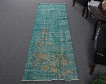 Runner Rugs Vintage Turkish Anatolian For Hallway 2.7x9.2 ft Green Floral Oushak Kitchen Farmhouse Decor Eclectic Antique Nomadic Custom