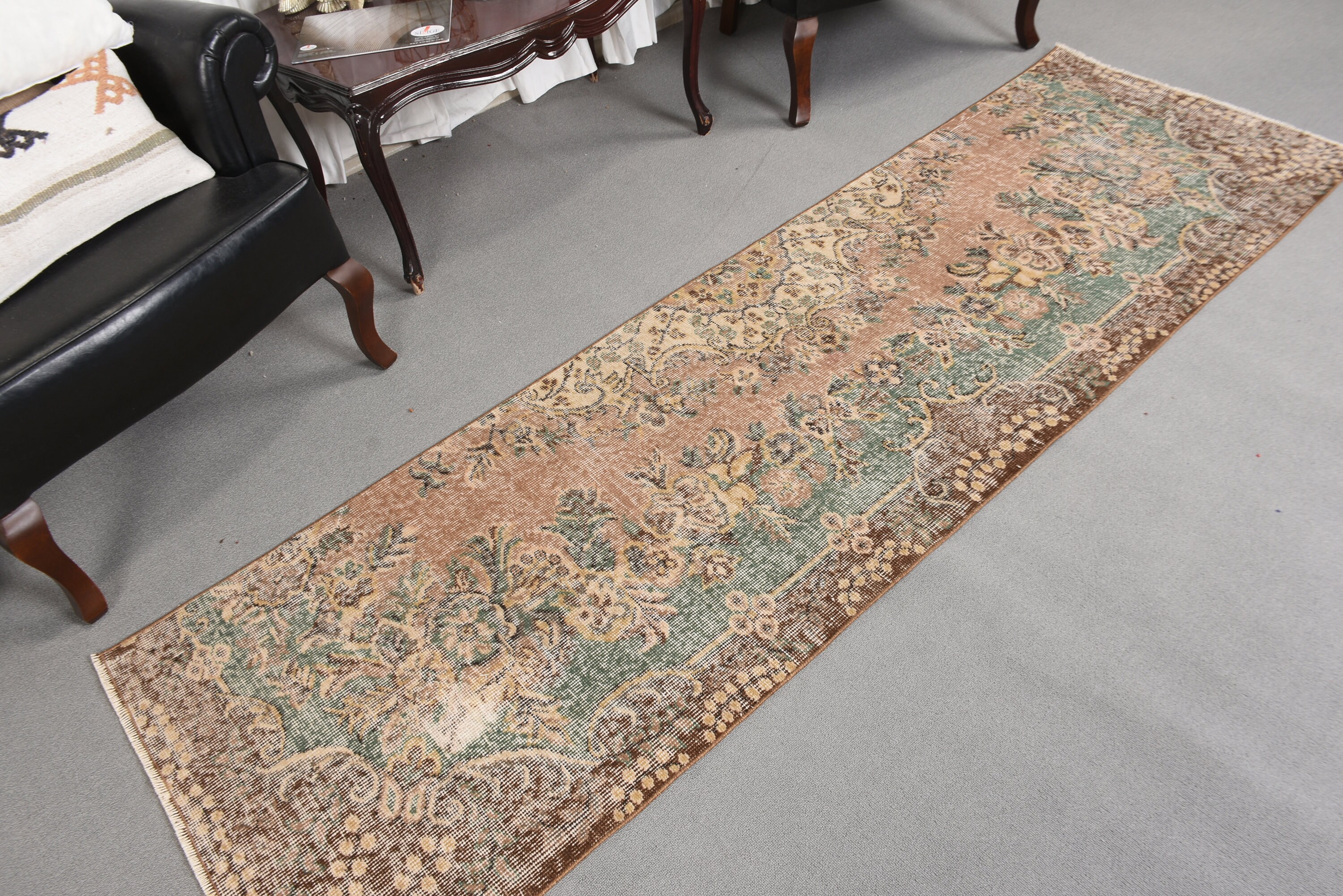 トルコラグ、3x9ランナーラグ、ヴィンテージラグ、色褪せたアナトリア