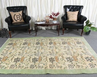Turkish Rug, Vintage Rug, 5.2x8.4 ft Large Rugs, Floral Rug, Anatolian Rug, Rugs For Dining Room, Beige Floor Rug, Large Oushak Rug,  12409