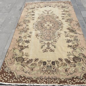 Vintage Turkish Rug, Anatolian Area Rug, 4x8 ft Handmade Rug, Brown Beige Carpet, Floral Turkish Rug, Bohemian Decor, Unique Turkish Rug