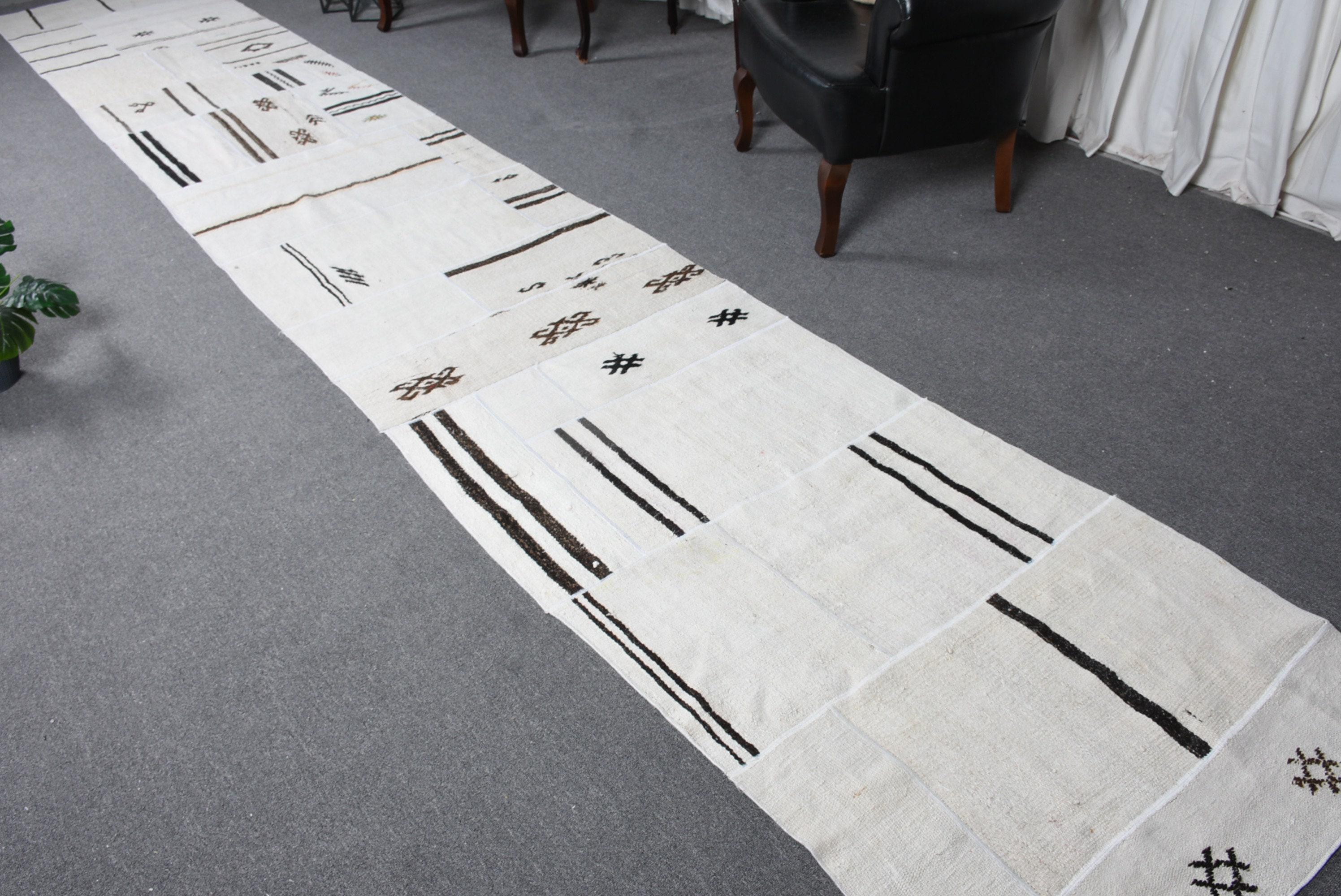 Runner Rug, Vintage Turkish Rug, Patchwork Rug, Patterned Rugs, Rugs For Corridor, 3x18ft White Rug, Kitchen Rug, Stair Rug