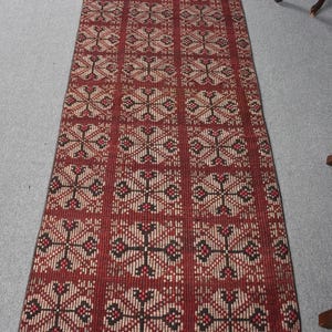 Vintage Kilim, Turkish Kilim, Embroidered Runner Kilim, Oushak Kilim, Rugs For Hallway, 3x9 ft Purple Kilim, Vintage Turkish Kilim, Wool Rug