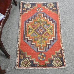 Vintage Rug, Turkish Rug, 1.8x3.2 ft Small Rug, Oushak Rugs, Rugs For Bath, Red Moroccan Rugs, Small Vintage Rug,  12372