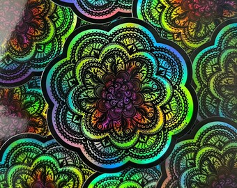 Brilliant Holographic Rainbow Mandala Sticker *High Quality- Waterproof, Weatherproof, UV Resistant and Dishwasher safe*