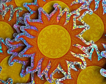 Bright Glitter Mandala Groovy Sun Sticker