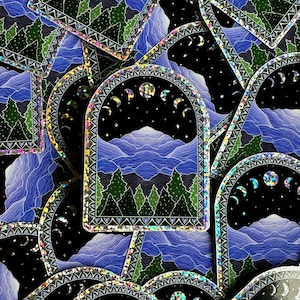 Mini Glitter Mountain Moon Phase Sticker