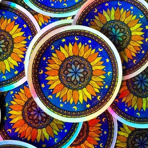 Mini Holographic Celestial Sunflower Sticker