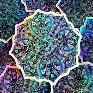 Dazzling Holographic Pastel Celestial Stars Mandala Sticker | Weatherproof