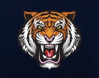 Snarling Tiger Face - Indoor Outdoor Vinyl Decal - Multiple Colors Available