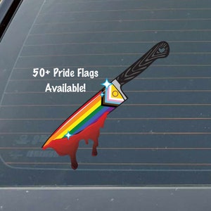 Bloody Knife, Horror themed Pride Flags - Many Pride flags available- Indoor/Outdoor Vinyl Decal