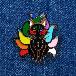 Progress Kitsune Flag, LGBTQIA+ Hidden Flag Enamel Pin, 1.75&quot; Tall
