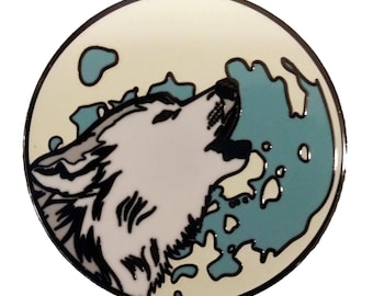 Glow In the Dark Wolf Howling at the Moon 1.25" Enamel Pin