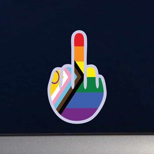Middle Finger F*ck Off Emoji Intersex Progress Flag - POC and Transgender Inclusive LGBTQ+ Flag - Indoor Outdoor Vinyl Decal