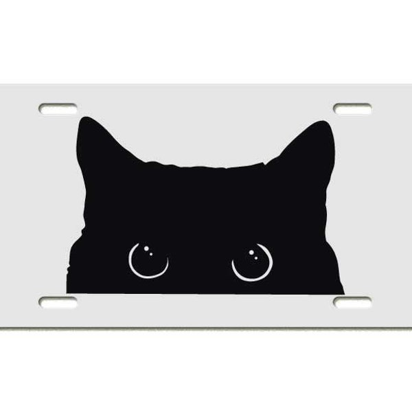 Peeking kitty Cat Vanity / License Plate, Available in Black Or White Metal - Multiple Colors Available