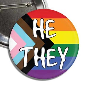 He They Pronouns on Progress Flag 2.25 Inch Button