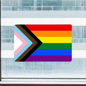 Progress, POC and Transgender Inclusive Flag, LGBTQIA+ Pride Flag - Full Color Static Window Cling