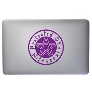 Protected by Witchcraft with Pentagram - Indoor Outdoor Vinyl Decal - Multiple Colors and Sizes