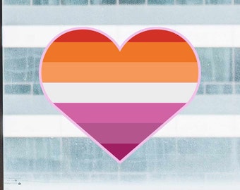 Inclusive Lesbian, Sunset Lesbian Heart, LGBTQIA+ Pride Flag - Full Color Static Window Cling