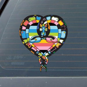 Queer Boa Constrictors, Snake Heart - LGBTQ+ Flag - Indoor Outdoor Vinyl Decal, Great for Snake Owners
