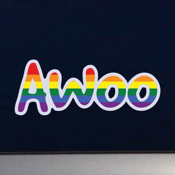 Rainbow Awoo Text LGBTQ+ Flag - Furry Fandom Indoor/Outdoor Vinyl Decal