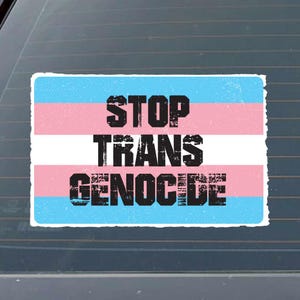 STOP TRANS GENOCIDE Protest Indoor Outdoor Decal or Cling