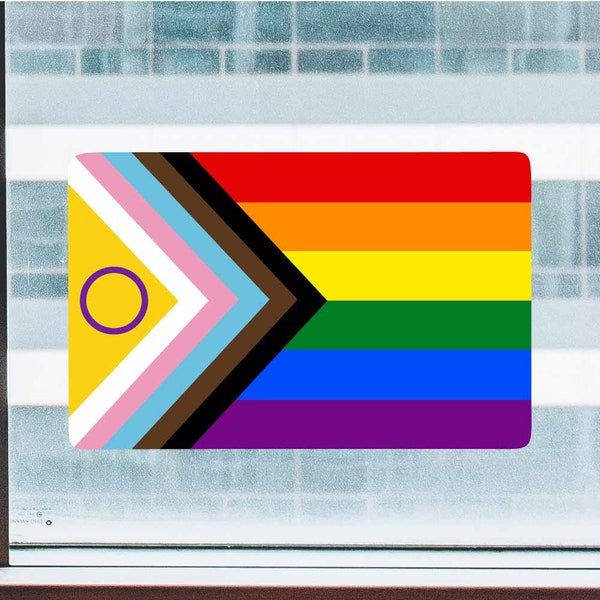 Intersex Progress Flag,POC, Transgender and Intersex Inclusive LGBTQIA+ Pride Flag - Full Color Static Window Cling